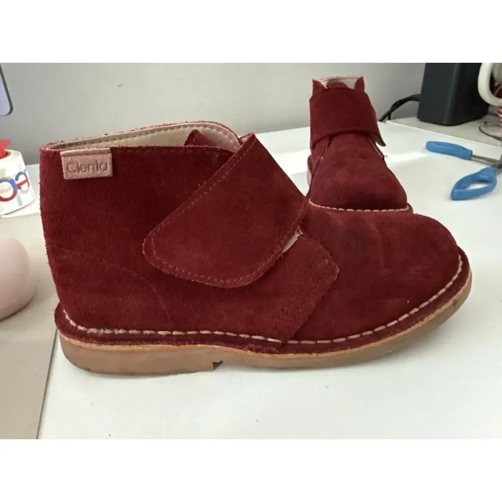 Cienta Kids Burgundy Suede Ankle Boots Size 1 US 32 EU Made in Spain